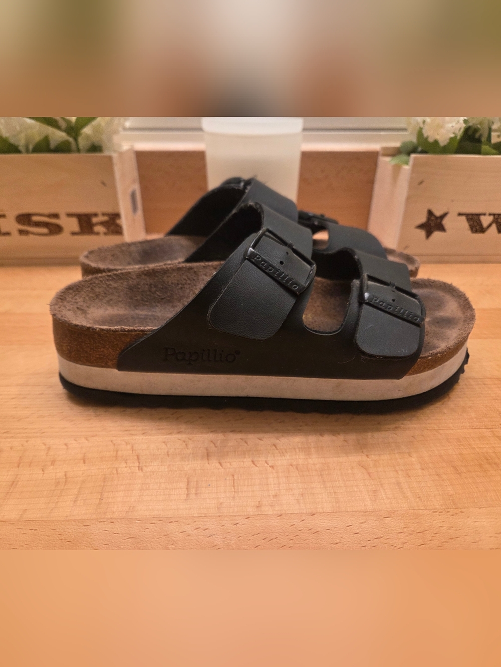 Birkenstock Papillio Arizona Platform Sandals Black/White Birko-flor Women Sz 38